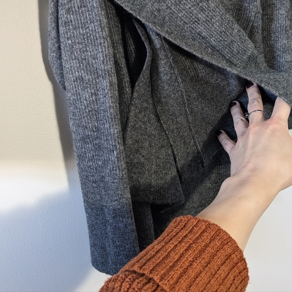 Zara Alpaca Blend Gray Cardigan Knit Sweater Belt Tie Slit Soft Cozy Size S - Picture 14 of 16